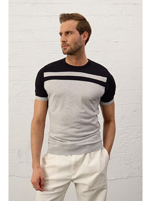 Danger Erkek Renkli Slim-Fit Yazlık Triko Tişört Koyu Lacivert - S000177702-29672