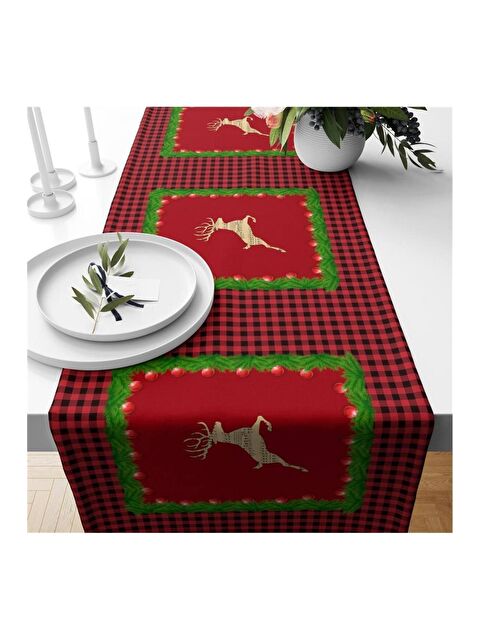 Evmila Yılbaşı Özel Geyik Desenli Runner 40x140 cm - S000085508-23173