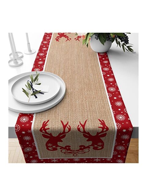 Evmila Yılbaşı Özel Geyik Desenli Runner 40x140 cm - S000085509-23173