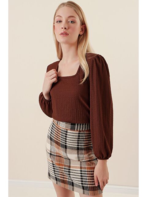 Bigdart 0442 Uzun Kollu Bluz - Kahverengi - S000102362-19413