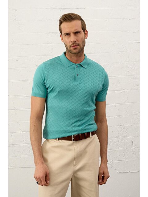 Danger Erkek Yumuşak Dokulu Slim-Fit Polo Yaka İnce Triko Tişört Mint - S000167886-26048