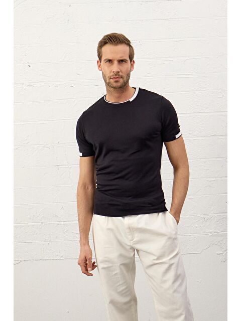 Danger Erkek Garnili Slim-Fit Yazlık Triko Tişört Lacivert - S000165268-21164