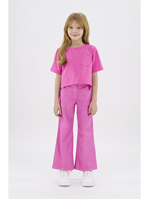 Panço Kız Çocuk Cep Detaylı Fuşya Tişört - S000270247-18686