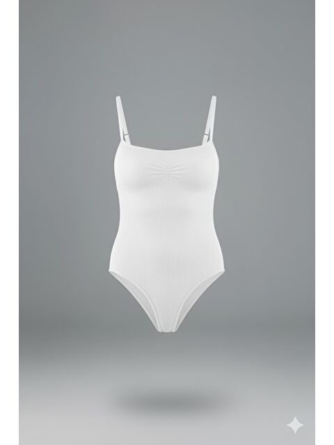 C&City C11923 İp Askılı Dikişsiz Çıtçıtlı Body Beyaz - S000223044-20063