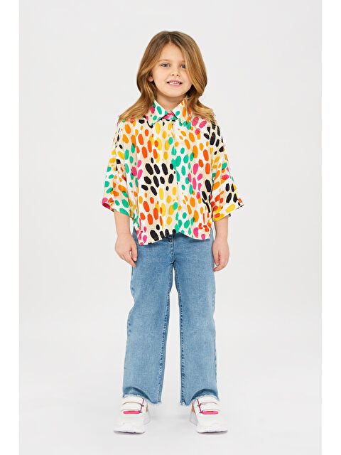 Panço Kız Çocuk Renkli Leopar Desenli Bej Gömlek - S000259268-19928