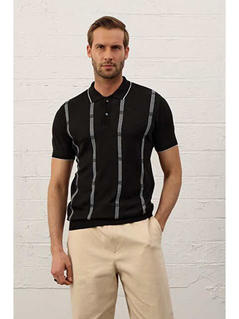 Danger Erkek Slim-Fit Polo Yaka İnce Triko TişörtSiyah - S000173856-19351