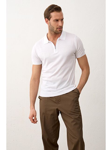 Danger Erkek Basic Slim-Fit Polo Yaka Yazlık Triko Tişört Beyaz - S000174658-20063