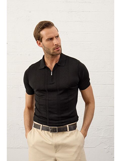 Danger Erkek Fermuarlı Slim-Fit Yazlık Triko Tişört - S000165264-19351