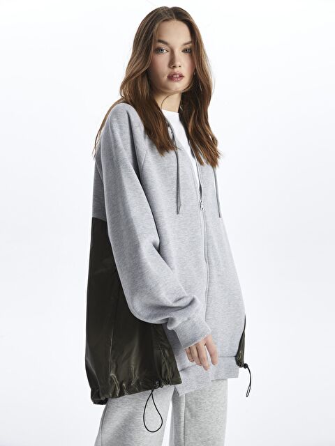 Dexia Fermuarlı Kapuşonlu Kumaş Karışımlı Oversize Sweatshirt - Tokyo - S000116053-37593
