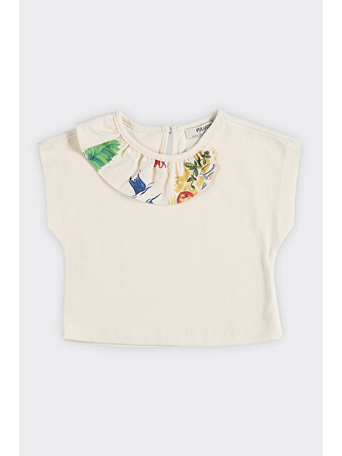Panço Kız Bebek Yakası Fırfır Detaylı Bej Tişört - S000269560-19928