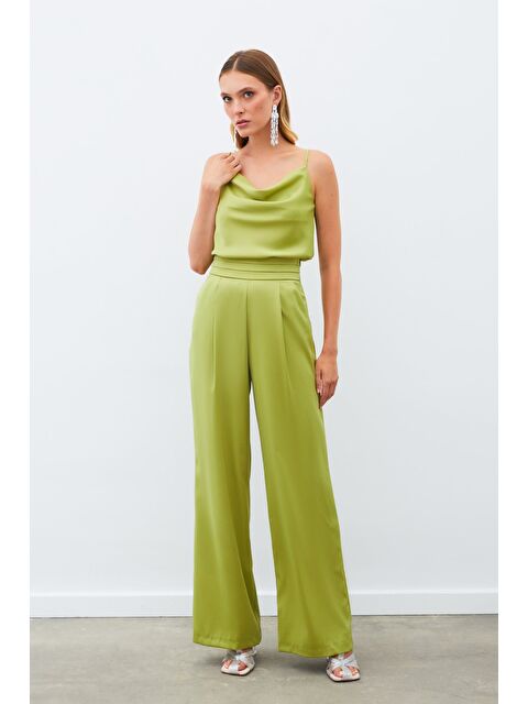 SATEEN Cepli Salaş Saten Pantolon - Yağ Yeşili - S000323797-1091