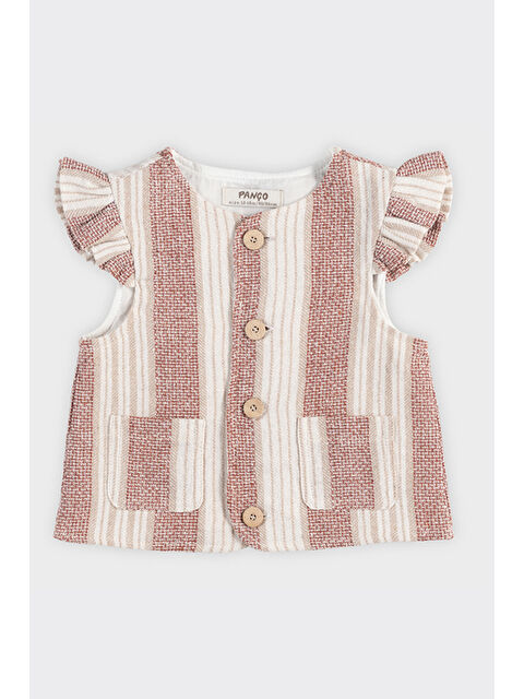 Panço Kız Bebek Çizgi Desenli Ekru Ceket - S000253737-19965