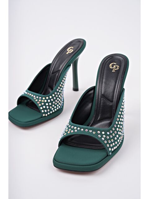 Muggo PUJA Küt Burun İnce Topuklu Taşlı Kadın Topuklu Terlik - S000350821-18194