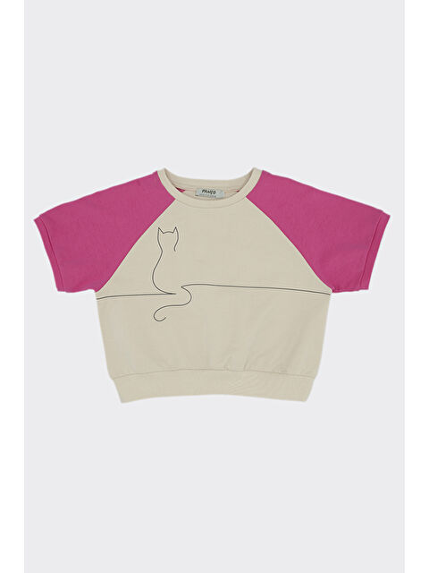 Panço Kız Çocuk Baskı Detaylı Bej Tişört - S000269802-19928