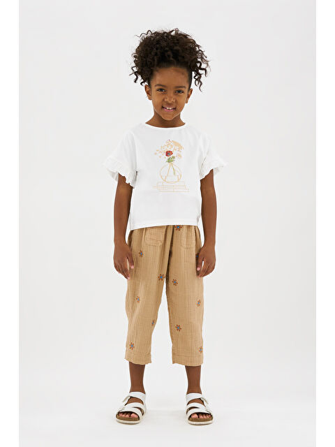 Panço Kız Çocuk Baskı Detaylı Ekru Tişört - S000269954-19965