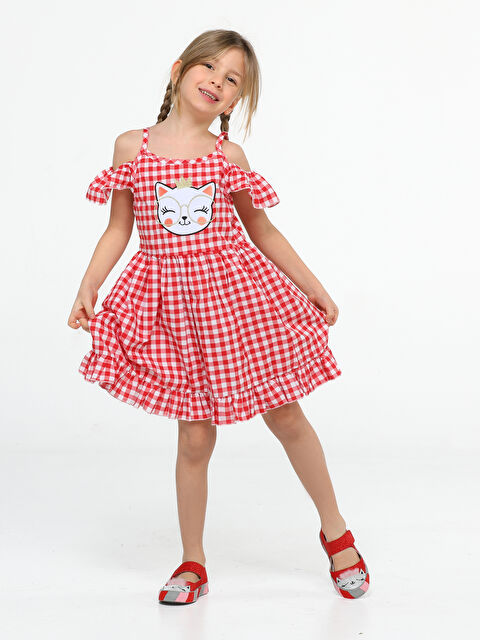 Casabony Ekose Kolları Fırfırlı Kız Çocuk Elbise - S000145150-20045