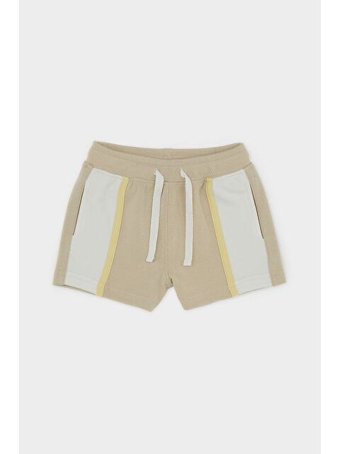 Panço Kız Bebek Beli Bağcıklı Biyeli Örme Bej Şort - S000270206-19928
