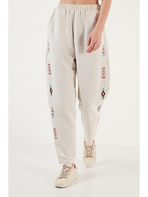 Lela Bohem İşlemeli Keten Ve Pamuk Karışımlı Şalvar Pantolon 5865050 - S000010009-19928