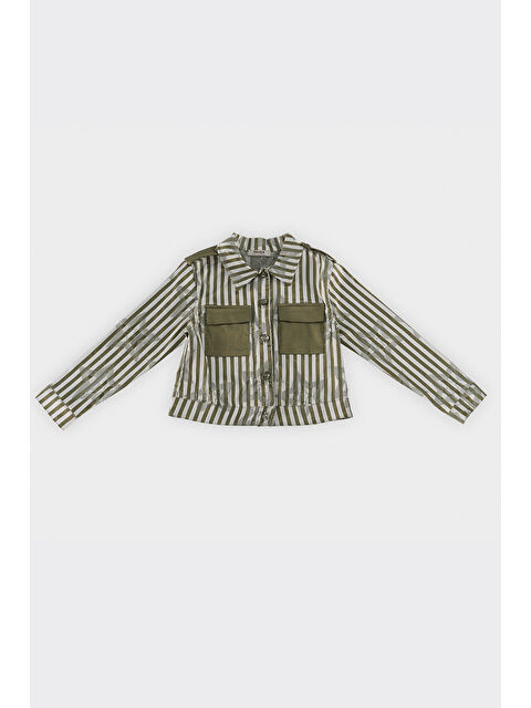 Panço Kız Çocuk Cep Detaylı Çizgili Haki Ceket - S000259128-18547