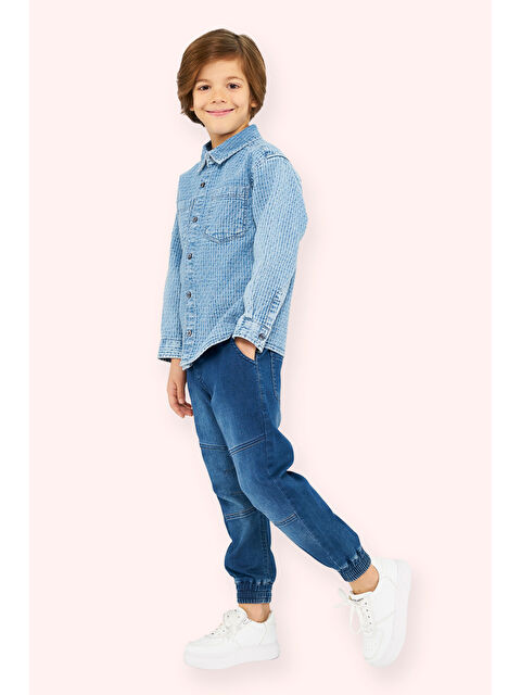 Panço Erkek Çocuk Düğmeli Mavi Jean Gömlek - S000259945-17234