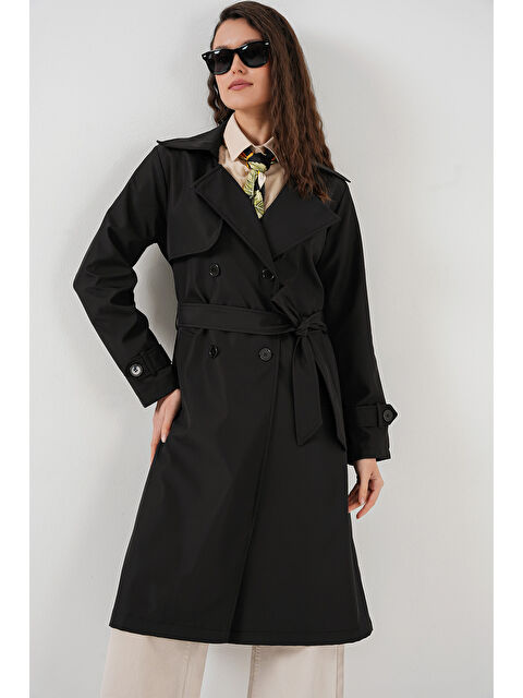 Bigdart 5918 Kruvaze Yaka Trençkot - Siyah - S000141612-19351