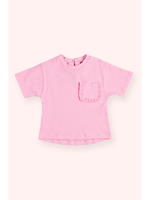 Panço Kız Bebek Cebi Fırfır Detaylı Pembe Tişört - S000253363-20024