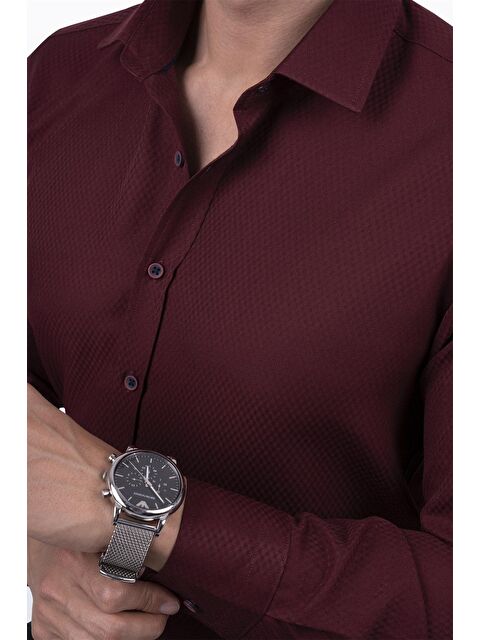 Etikmen Koyu Bordo Baklava Desen Slimfit Erkek Gömlek - S000120493-19951