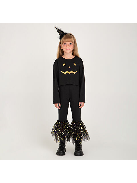 Panço Kız Çocuk Baskı Detaylı Siyah Tişört - S000245671-19351