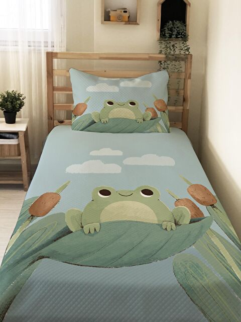 Evmila Kurbağa Desen Tek Kişilik Çocuk Pike Takımı - S000032401-23173