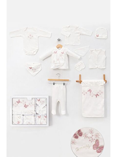 Verona Tarz Kız Bebek Kutulu Premium Kelebekli 10lu Hastane Çıkış Seti Pamuklu Yenidoğan