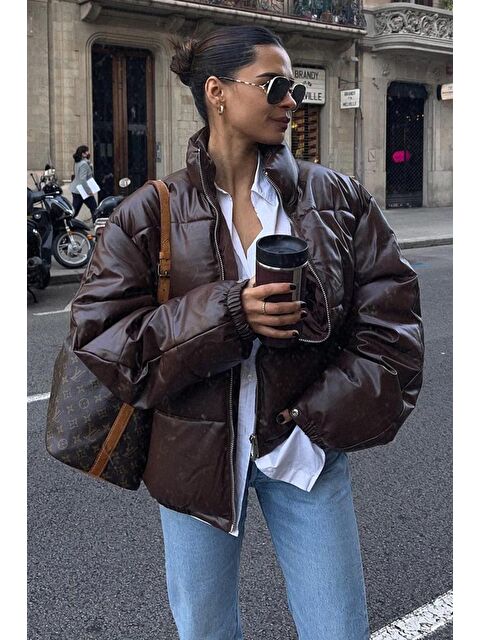 Madmext Kahverengi Oversize Basic Deri Mont Mg1387 - S000056686-19413