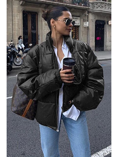 Madmext Siyah Oversize Basic Deri Mont Mg1387 - S000056686-19351