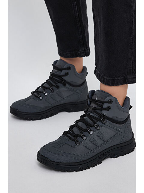 TONNY BLACK Erkek Füme Rahat Kalıp Kalın Taban Yanı Detaylı Bağcıklı Bot - S000102735-33408