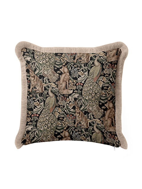 Milbay Grup Lüks Orman Vintage Saçaklı Yastık Kılıfı - Zarif Bohem Doğal Siyah Püsküllü Kırlent Kılıfı