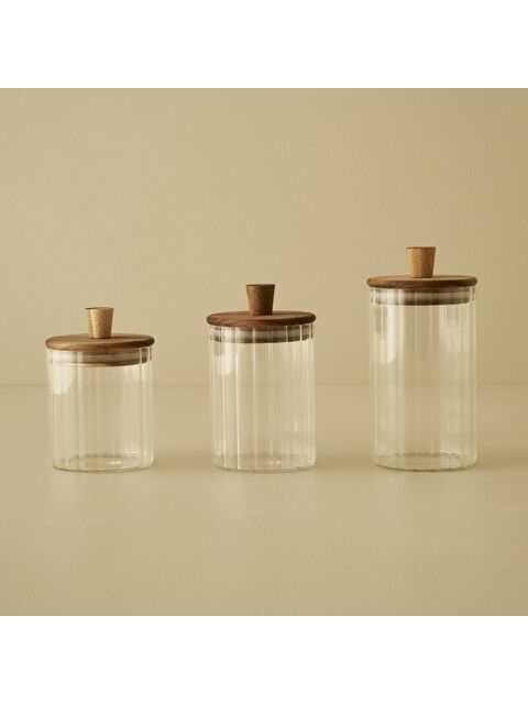 Bella Maison Beatrice Ahşap Kapaklı 3'lü Kavanoz Seti Naturel - S000399074-26406