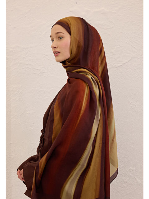 Fresh Scarfs Color Brush Desen Rami Şal Kahve