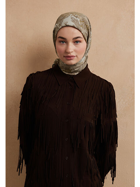 Fresh Scarfs Darıa Desen Pamuk İpek Eşarp Kum Beji