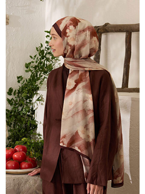 Fresh Scarfs Soft Daısy Desen Rami Şal Ağaç Kabuğu