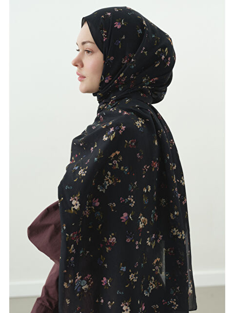 Fresh Scarfs Lacivert Tıny Blooms Desenli Pamuk Viskon Şal