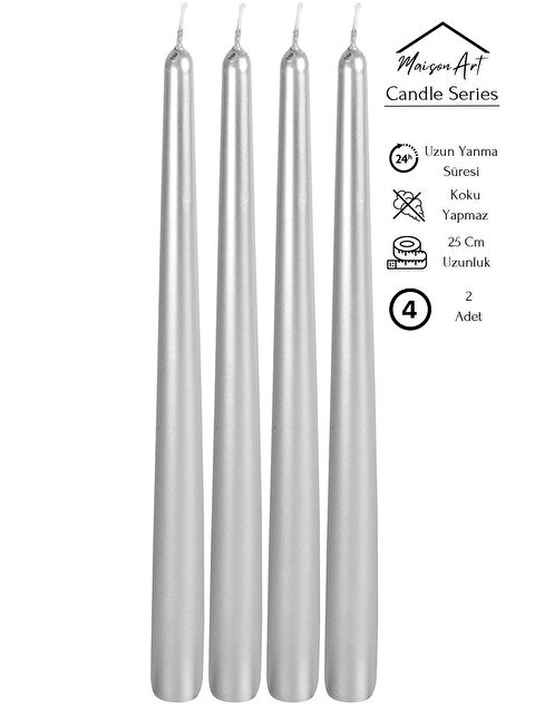 Maison Art Şamdan Mumu | 4 Adet | Parlak Metalik Silver Gri Renk Konik Şamdan Mumu - S000070406-20600