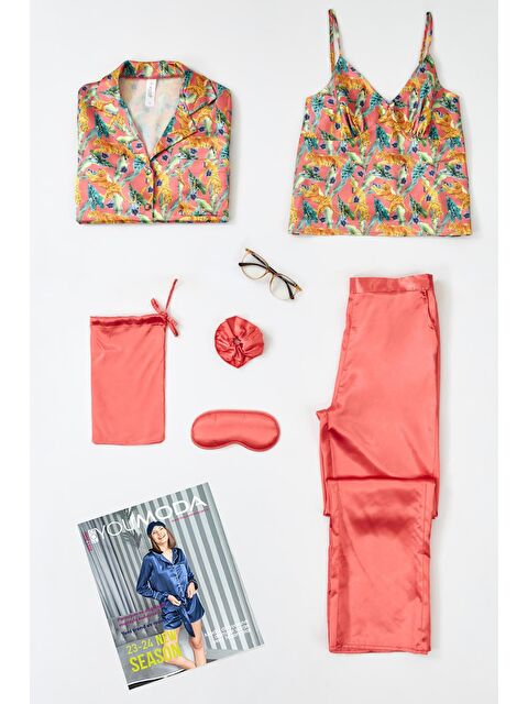 For You Moda 6'lı Kaplan Desen Nar Çiceği Pijama Takımı - S000026755-20024