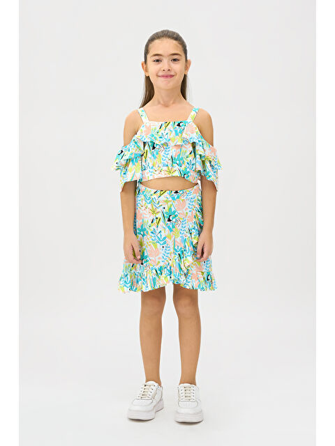 Panço Kız Çocuk Askılı Büzgü Detaylı Mint Bluz - S000251726-1180