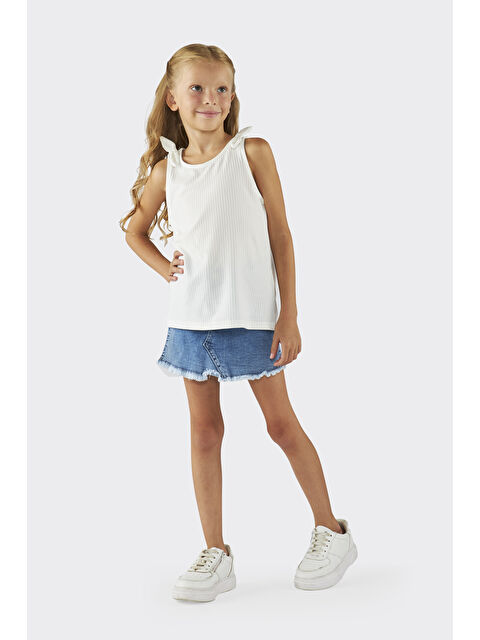 Panço Kız Çocuk Omuzu Fiyonk Detaylı Fitilli Ekru Atlet - S000250961-19965