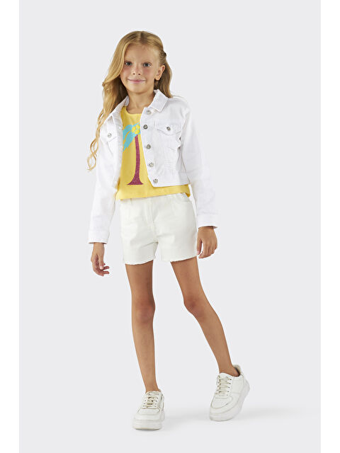 Panço Kız Çocuk Cep Detaylı Beyaz Jean Ceket - S000259100-20063