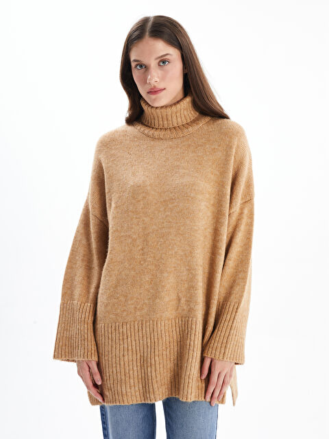 Dexia Palermo - Balıkçı Yaka Yumuşak Dokulu Rahat Kalıp Düz Triko Kazak - Camel Renk - S000151529-17365