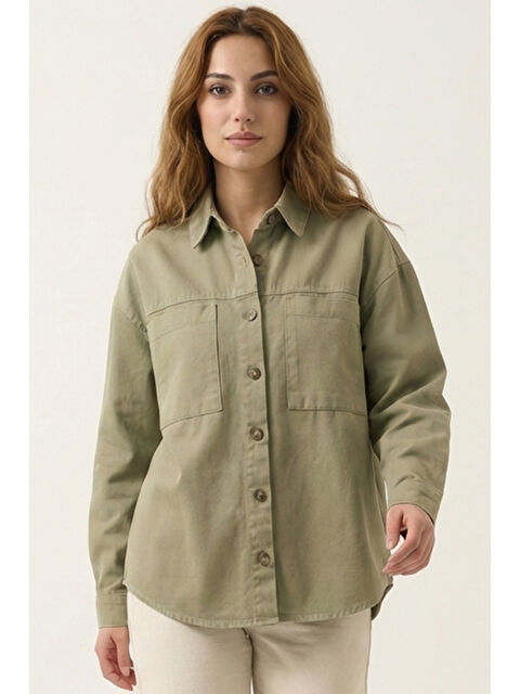 Bigdart 20192 Oversize Gabardin Gömlek Ceket - Haki - S000139246-18547
