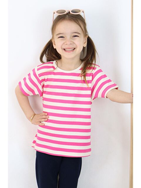 Breeze Kız Çocuk Tişört Patlı Çizgili Pembe (1-4 Yaş) - S000377884-20024