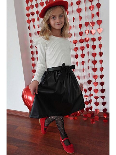 Breeze Kız Çocuk Uzun Kollu Elbise Eteği Deri Omuzu Fırfırlı Fiyonklu Beyaz (5 Yaş) - S000355969-20063