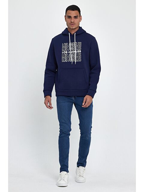 Süperlife Kapüşonlu Regular Fit İçi Polarlı 3 İplik Los Angeles Baskılı Erkek Hoodie spr24sw10 - S000071934-21164
