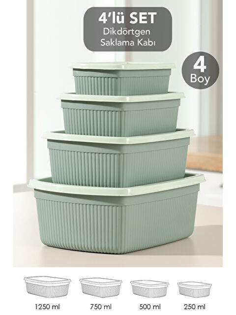 Meleni Home 4'lü Çizgili Dikdörtgen Gıda Saklama Kabı Seti